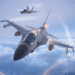 F-16 fighter jets soaring high above clouds during a daytime flight maneuver.